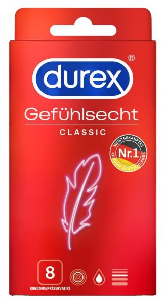 Durex Kondome Classic 8er (transparent, feucht beschichtet & mit Reservoir)